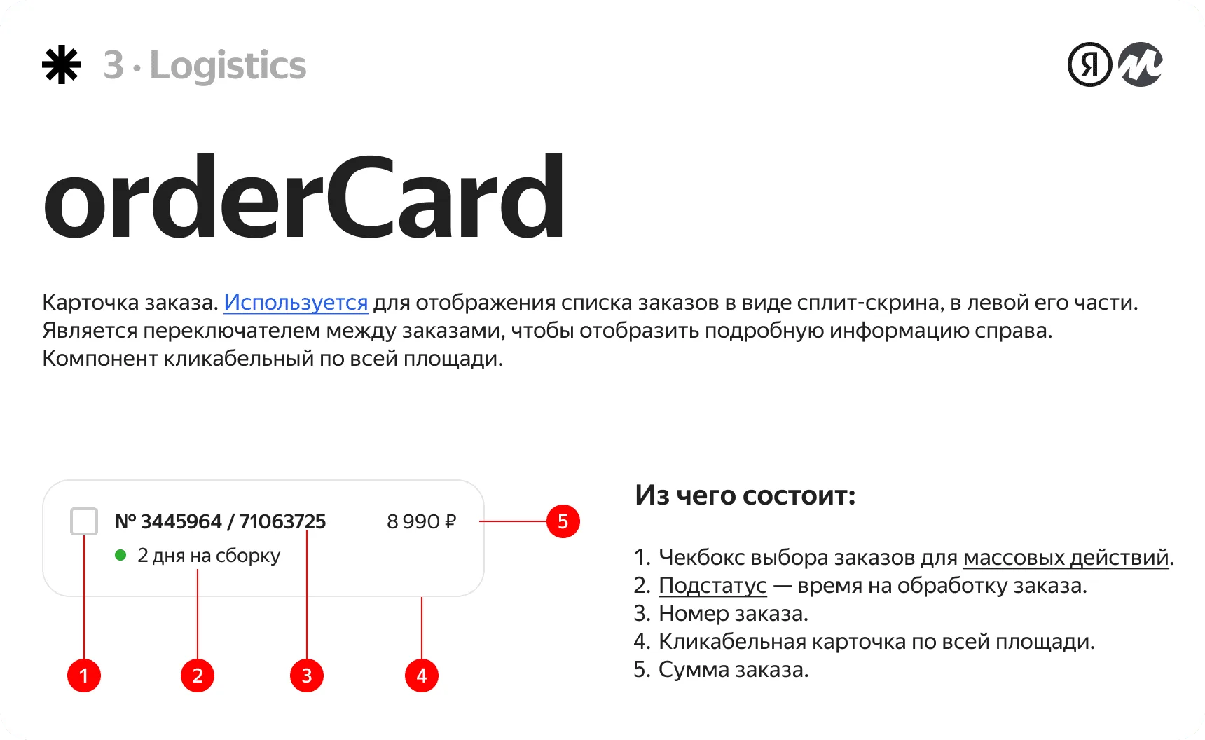 Levitan design system: orderCard component anatomy